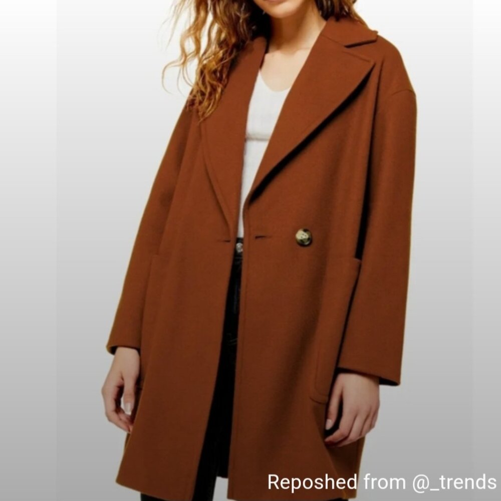 Topshop Carly Burnt Orange Rust Coat Oversized Loose US 6